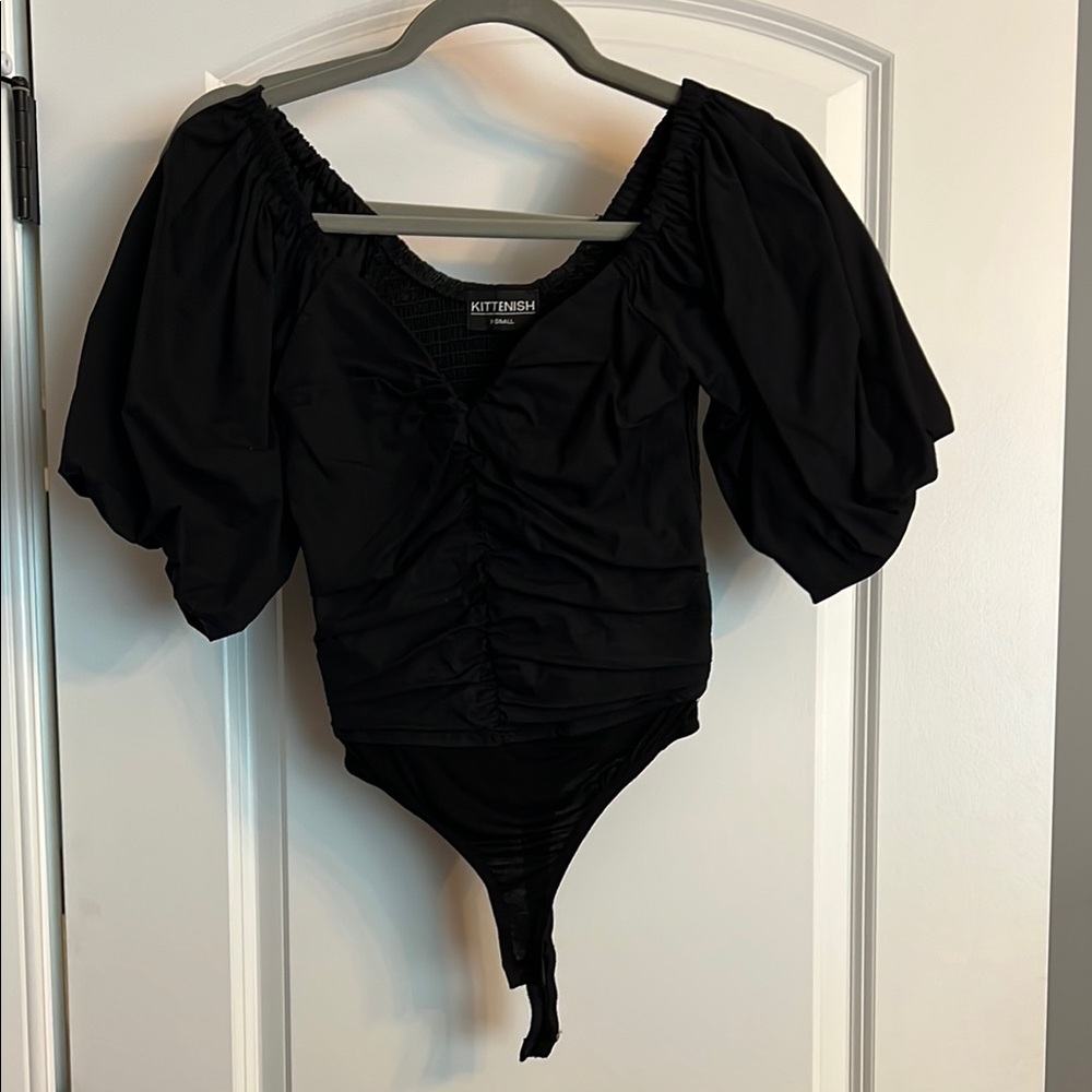 KITTENISH Black Ruched Women's Bodysuit